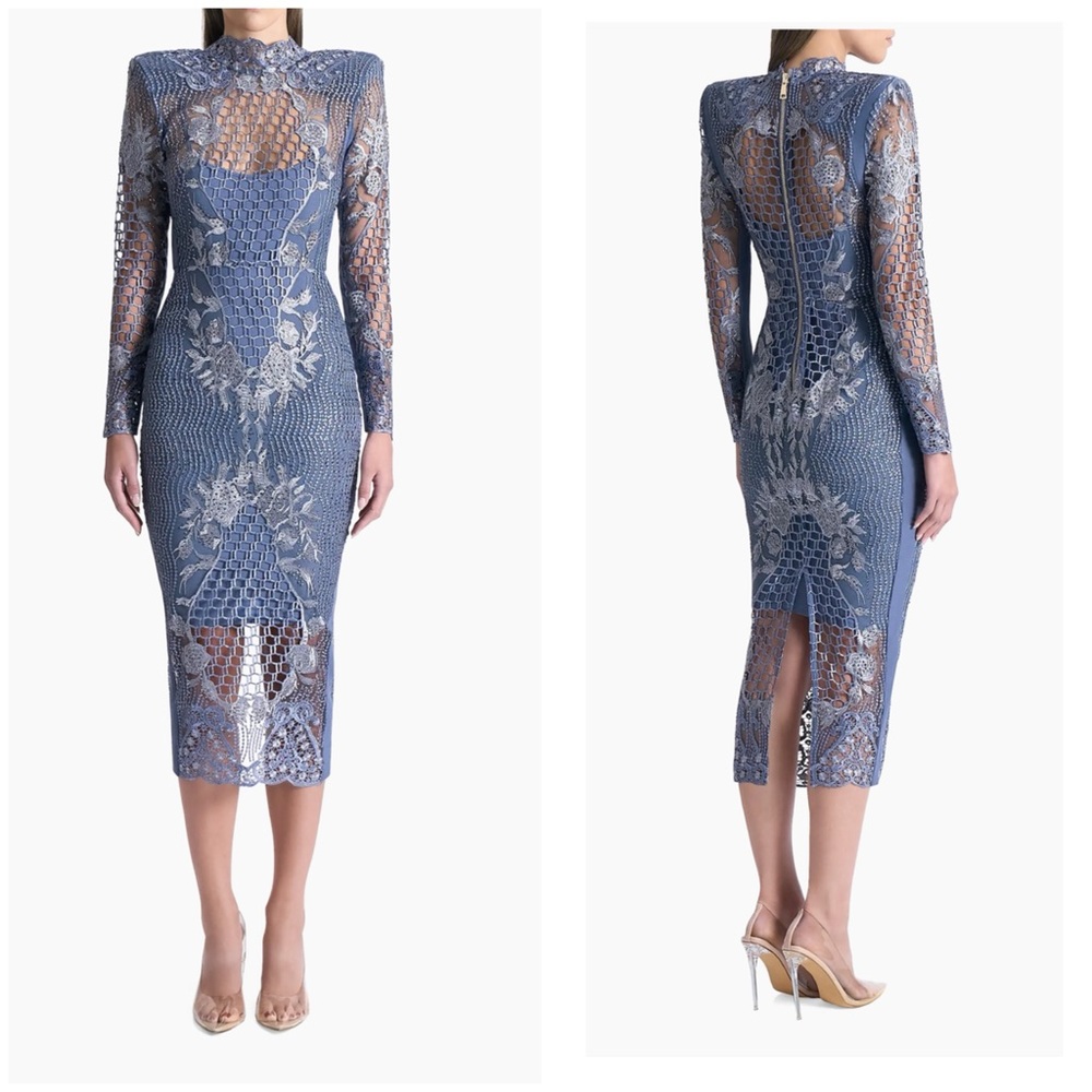 Zhivago Blue Floral Lace Long Sleeve Dress